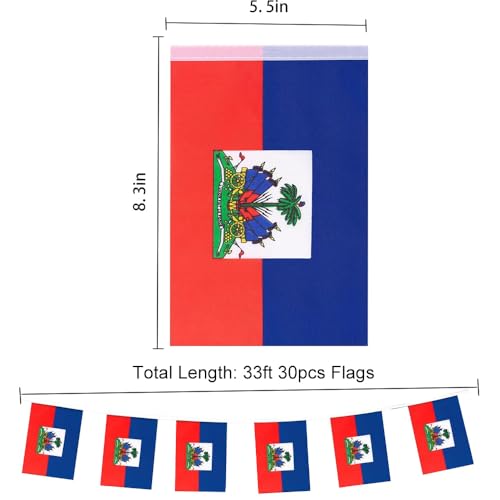 Image of Haiti Flags Haitian String Flag Banners for Patriotic Events Independence Day Sports Bars Inside Outside Decorations 33 Feet 30 Flags