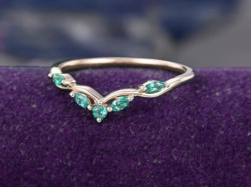 K O J Unique Curved Green Cubic Zirconia Engagaement Band for Women, Vintage Wedding Band in 925 Sterling Silver, Dainty Gift for Her4