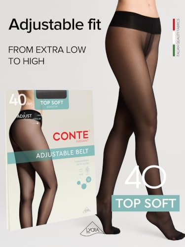 Image of Conte Tights for Sensitive Skin Sheer to Waist Hipster Low-Rise Pantyhose with Adjustable Belt, Top Soft 40 Den