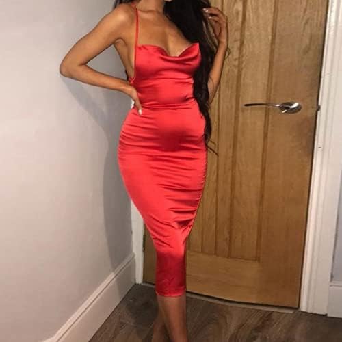 JUMISEE Women Neon Satin Sexy Bodycon Elegant Backless Long Midi Dress for Cocktail Party Clubwear - Image 3