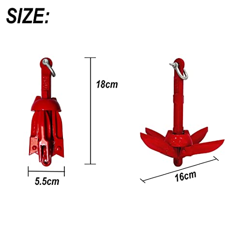 BeGrit Kit di Ancora Barca Kayak Pieghevole 0,7 kg Ancoraggio in Acciaio al Carbonio Ancorotto con Cima Grapnel Anchor per Canoe Jet Ski SUP Paddle Board con Corda da 10m e Borsa con Cordoncino