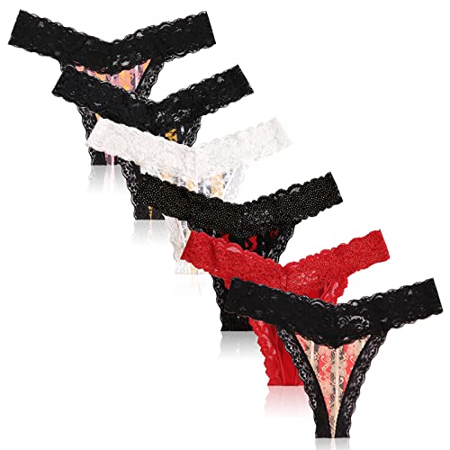 Ikodm Lot de 6 strings en dentelle pour femme, multicolore Cover