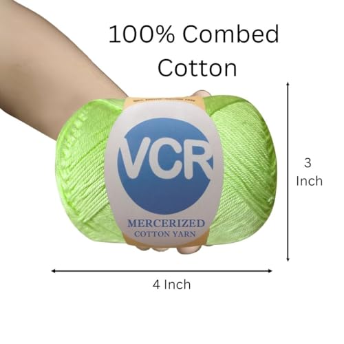 Image of VCR 4 Ply Pear Green 100% Mercerized Cotton Yarn, 60 Grams Hank, 190 Meters Length, Cotton Combed Ball, Smooth and Glossy Crochet Yarn for Crochet and Knitting, Pack of 1, Suitable for DIY Crafts