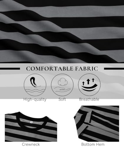 Image of KESIHAN Mens Striped Long Sleeve Shirt Crewneck Casual Basic Stripe Tee | Crewneck long sleeve striped tee with cotton spandex fabric,casual regular fit basic style for daily wear and layering.