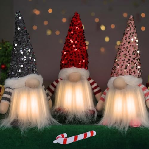 3PCS Christmas Gnomes Decorations and Christmas Decorations Indoor Lighted - 12" Handmade Swedish Santa Gnomes Plush Cute Christmas Decor Elf Gift Xmas Table