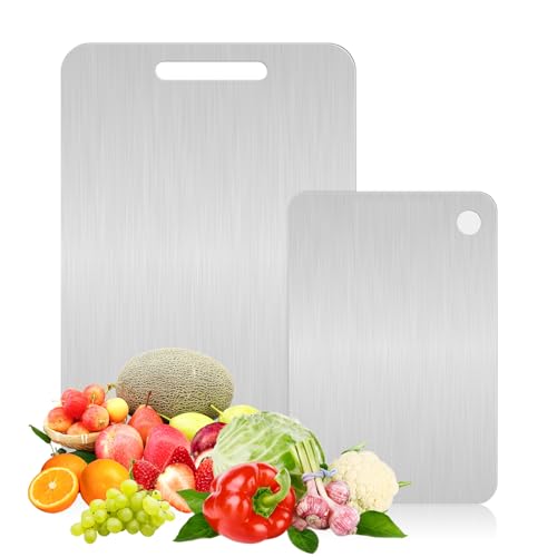 Titan Schneidebrett 2 Stück Titanium Cutting Board Leicht zu Reinigen Doppelseitiges Schneidebrett Edelstahl Schneidebrett Titan für Fleisch Gemüse Obst Schneiden