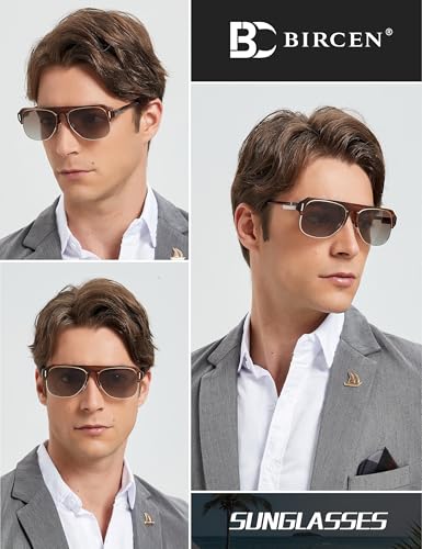 Image of BIRCEN Mens Acetate Polarized Sunglasses: Retro Square Sun Glasses UV400 Protection Anti-Glare Shades for Driving Travel