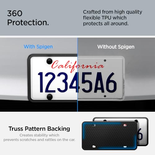 Image of Spigen Car License Plate Frame Holder - 1 Pack with Screws&Installation Kit | [Rattle Proof and Weather Proof] Designed for New Tesla Model Y Juniper L, Model 3 /Y /S /X /Cybertruck & All Cars