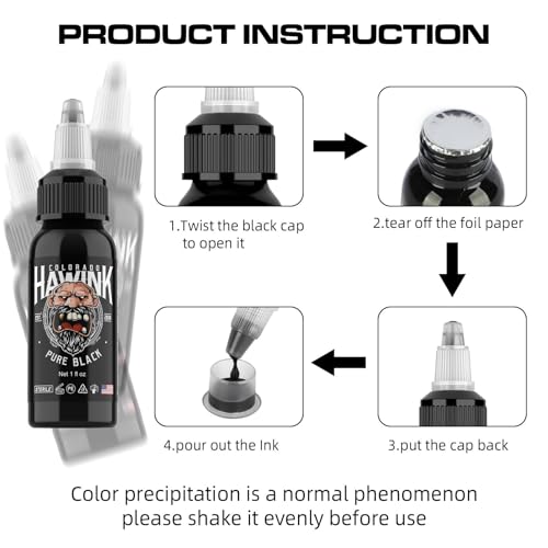 HAWINK Professionelle Tattoo Farbe Pur Black 1 Flasche mit 1oz (30ml) Tattoo Ink Pur Schwarze TI203-30-001