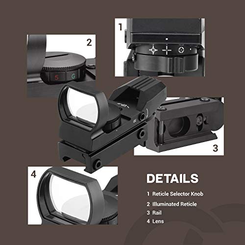 ESSLNB Red Dot Scope 4 Reticles Gun Sight Scope Reflex Sight for Airsoft Guns Pistol Shotgun with 20/22mm Picatinny Rail Mount (Black Sight Scope) - Thumbnail 6