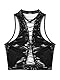 TiaoBug Damen Neckholder BH Metallic Bikini Oberteil Wetlook Dessous Lack Leder Bra Rückenfrei Bauchfrei Shirt Schnür Weste Gogo Kostüm Schwarz G S