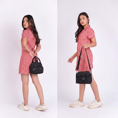 Image of TS WITH TECHSUN Small Women Crossbody Sling Bag Handbag for Travel Office Use, Water Resistant Nylon Shoulder Purse, Adjustable Strap Multipocket Organizer (25(L) X 19(H) X 9(W) CM)