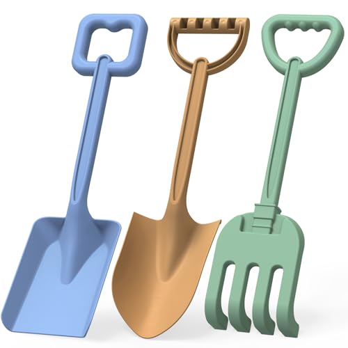Dilabnba Heavy Duty Kids Snow Beach Shovels, Sand Shovels for Garden,Large Beach Spade Scoop Rake for Kids Toddlers, Long Handle ABS Plastic Shovel for Digging Snowing 3 PCS