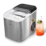 Greatrue Countertop Ice Maker, 9 Ice Cubes in 6 Mins, 33 Lbs/24 Hrs, 2 Ice Cube Sizes, Self-Cleaning, Quiet Operation, Compact Design for Home/Office/Kitchen/Camping (Stainless Steel)