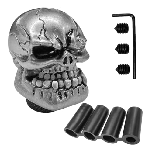 UHANBUT Skull Car Gear Shift Knob, Resin Automotive Transmissions Shifting Lever Handle, Big Tooth Skull Vehicle Gear Stick Shifter Knob Compatible with Most Manual Automatic Car SUV Truck (Silver)