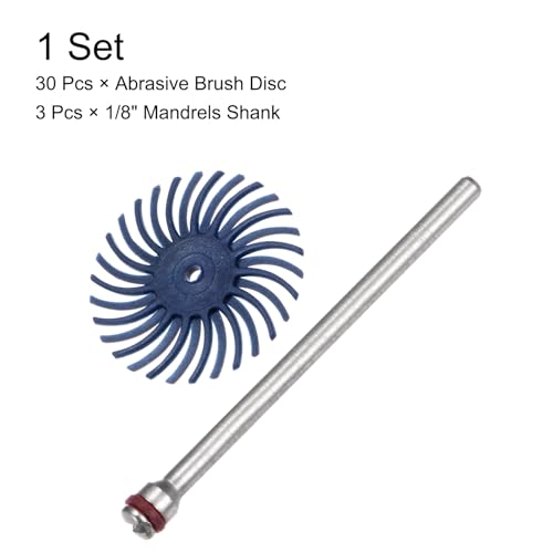 QUARKZMAN 30 Stück Radial Borstenscheiben Set 1 120 Körnung Detailliertes Schleifbürsten Kit Lückenpolierscheiben Sortiment Mit 1/8 Aufnahmen Für Schmuck Holz Metall Polieren Reinigen Blau