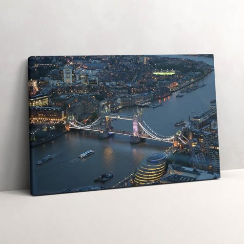 Toile Tower Bridge Londres la nuit 60x40cm Wallfluent - Tableau déco murale moderne salon
