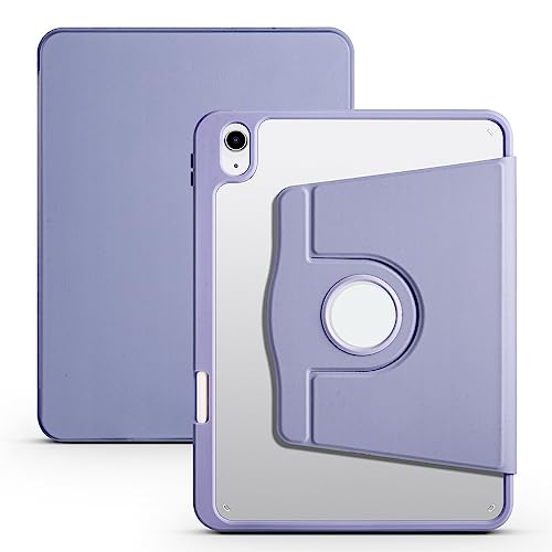 Anti-amarilleo Funda trasera transparente compatible con iPad 10ª generación 2022, para 10,9 pulgadas titular de la pluma, soporte giratorio folio de 360 grados, cubierta de tableta inteligente para