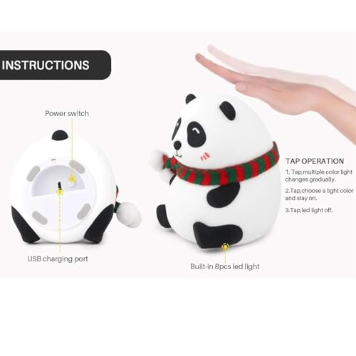 Image of ANKRI Rechargeable Silicone Panda Night Light for Kids | 7-Color LED Changing Lamp | Adorable Room Decor & Gift for Toddlers, Teens, & Valentine's Day Present