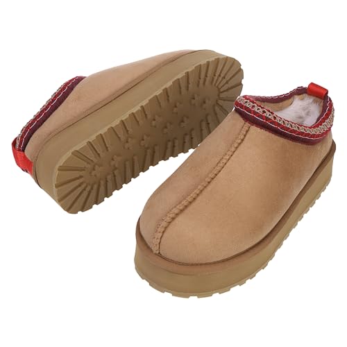 Home Slipper Platform Slippers for Women Indoor Outdoor Mini Boots with Plush Fleece Lining Cozy Slippers Anti-slip Slip on House Shoes,Khaki,US 7