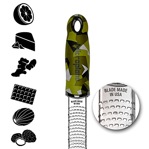 Image of Microplane Zester Grater in Camouflage for Citrus Fruits, Hard Cheese, Ginger, Chocolate and Nutmeg with Fine Stainless Steel Blade - Made in USA