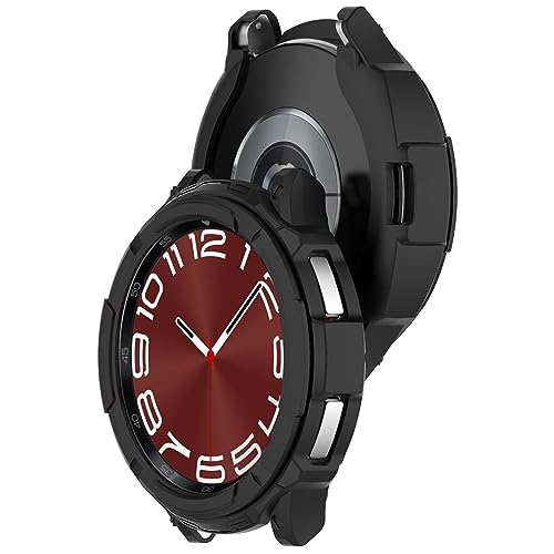 AWADUO Compatible with Samsung Galaxy Watch 6 Classic 47mm PC Protective Case Cover Smartwatch Protective Case Cover Shell with Rotatable Bezel Ring Soft and Durable Watch Accessories(Black)