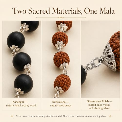 Image of Gratify Original Rudraksha & Karungali Mala 8mm 54 Beads | Spiritual Healing Mala for Protection & Focus (Karungali Rudraksha Mala) (Karungali Rudraksha mala with 7 Mukhi Rudraksh)