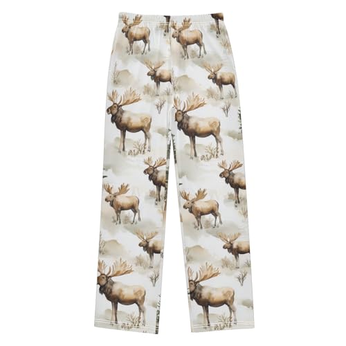 ZZXXB Moose and Tree Boys Long Pants Soft Trousers Elastic Waist Kids Lounge Bottoms with Pockets S-XL