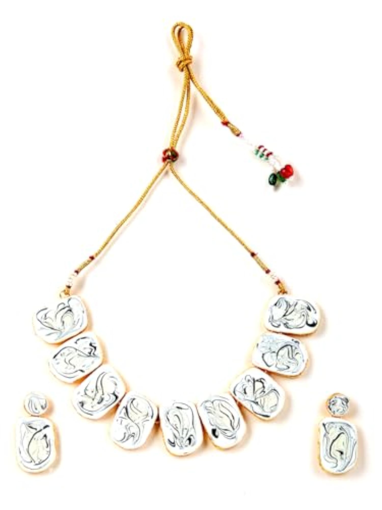 Elegant White and Gold Marble Pattern Necklace and Earring Set
