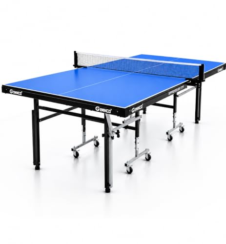 Image of GYMNCO Practice Full Size Table Tennis Table with Wheel & Laminated Top, Table Cover, 2 Tt Racket & Balls, Blue (17 MM)