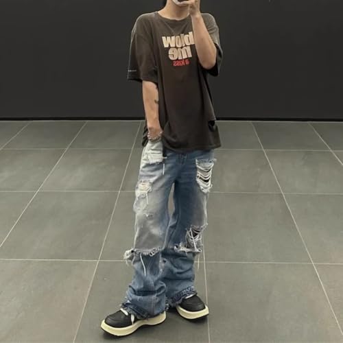 Streetwear Ripped Jeans Men Hip Hop Wide Leg Denim Pants Male Vintage Jeans4