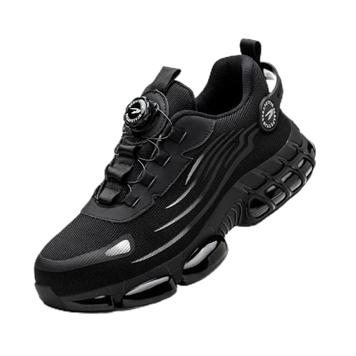 LIWEGHT Safety Shoes Steel Toe for Men Women Non-Slip Work Shoes Rotating Laces Durable Steel Toe Sneakers Lightweight Composite Toe shoes Black 43 EU