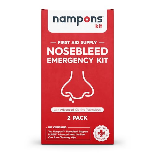 Emergency Nosebleed Kit with Advanced Clotting Technology by Nampons. Kit Includes 2 Nampon Nosebleed Stoppers Purell Hand Sanitizer and XL Facial Cleansing Wipe for Kids and Adults.