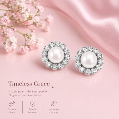 Image of Nilu's Collection Pearl Stud Earrings For Women | Anti-Allergy,Anti-Tarnish