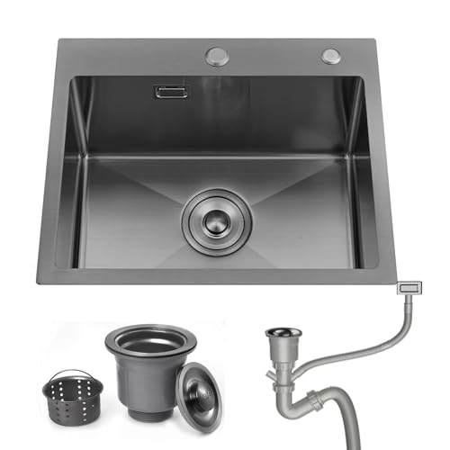 Bokaiya Desagüe de agua para fregadero empotrado hecho a mano en fregadero de acero inoxidable en forma de X, fregadero de cocina, instalación empotrada debajo del mostrador 50x45x20cm