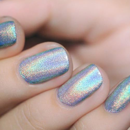 GLAMERMAID Laser Black Press on Nails Short Square, Rainbow Color Donut Grey Fake Nails Glossy Full Cover Glue on Nails with Design, Medium Chrome Nails Art Stick on False Nails Manicure Kit for Wome — view 4