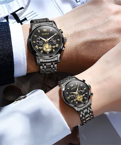 OLEVS Mens Automatic Watches Skeleton Mechanical Self Winding Luxury Fashion Dress Wrist Watch Luminous Waterproof