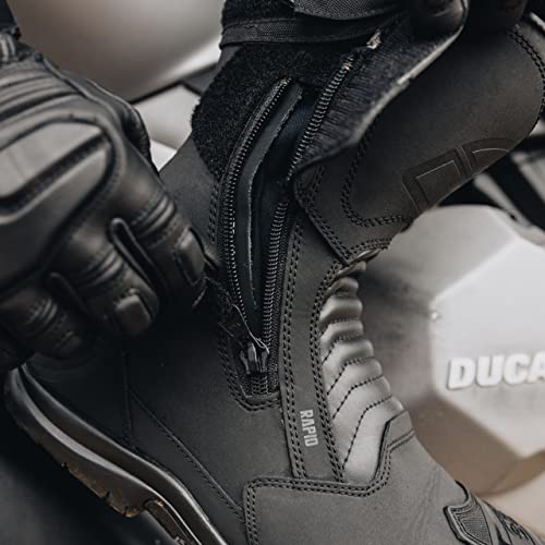 OZONE MOTO Rapid Motorradstiefel Herren und Damen | PU Leder | Hipora Membran | Zwei Lange Reißverschlüsse | Verstärkte Zehen, Fersen und Knöchel | Doppel und Dreifachnähte