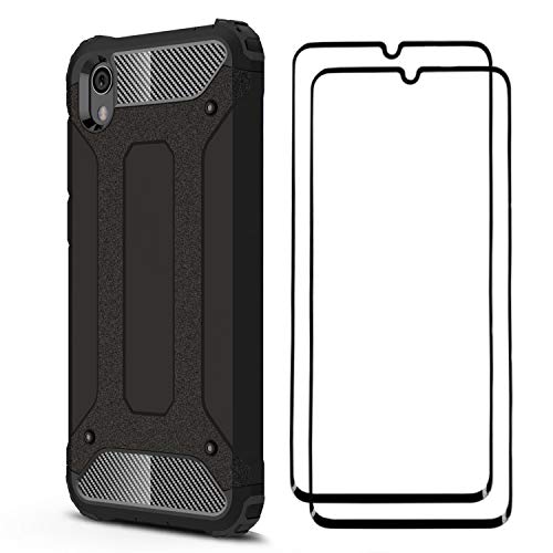 FANFO® Funda + [2 Pack] Cristal Vidrio Templado para Huawei Y5 2019, Negro