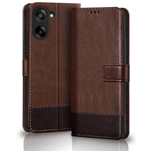 Image of TheGiftKart Flip Back Cover Case for OnePlus Nord CE 5 5G | Dual-Color Leather Finish | Inbuilt Stand & Pockets | Wallet Style Flip Back Case Cover for OnePlus Nord CE5 (Faux Leather, Brown & Coffee)