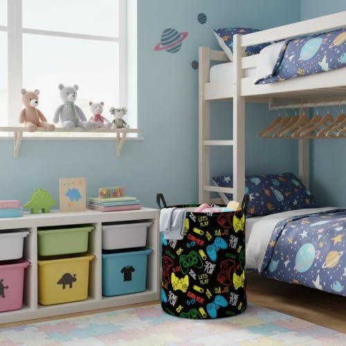 Image of Baby Laundry Basket Baby Nursery Hamper Kids Laundry Basket Toy Storage Bin for Boys Room Decor Gift Baskets for Bedroom Bathroom(Game)