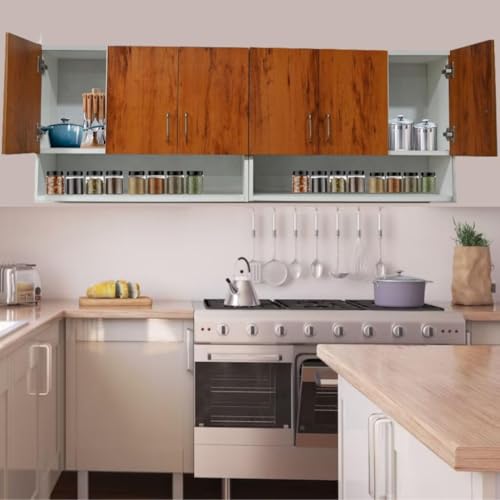 Image of Multipurpose Storage Cabinet & Adjustable Shelf Space Organizer Engineered Wood Termites Resistance Wall Mounted for Office, Kitchen, Bedroom (Cochwood Dark & Highland Pine, Door 6)