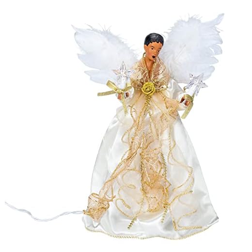 Kurt S. Adler 10-Light 12" Ivory and Gold Black Angel Treetop