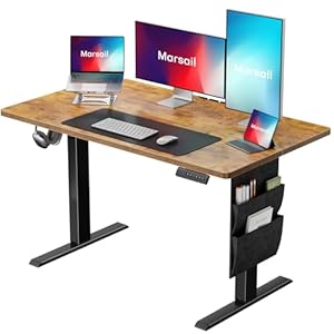 Marsail 48″x24″ Electric Standing Desk, Adjustable Height Home Office Table with Storage Bag, Stand Up Workstation for Study, Writing, and Computer, 4 Memory Presets with Headphone Hook