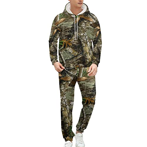 SEPTYK Autumn Hunting Tree Camo Pattern Hoodie And Sweatpants Set Pullover Tracksuit Drawstring For Casual Unisex2