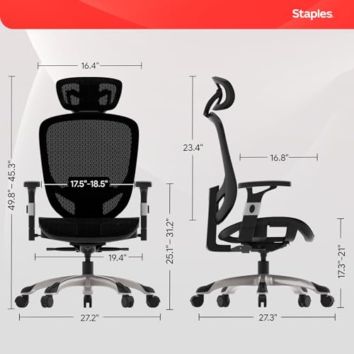 Image of STAPLES Hyken Ergonomic Task Chair, Mesh, Ergonomic, Lumbar Support, Swivel, Black