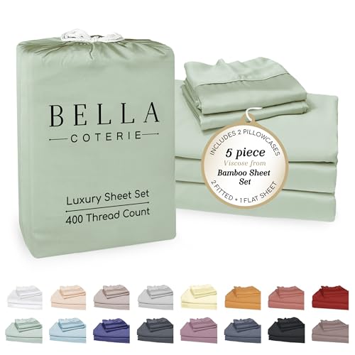Bella Coterie Luxury Bamboo Viscose Split King Size Sheet Set | 2 Fitted Sheets for Sleep Number & Adjustable Beds | 100% Organically Grown | Cooling & Ultra Soft | 18” Deep Pocket [Sea Glass]