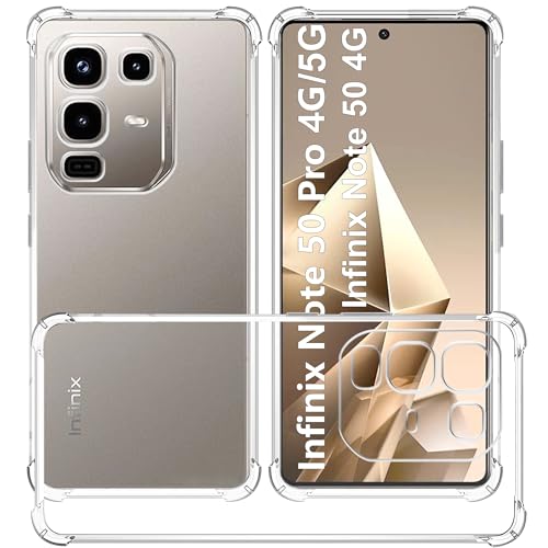 USTIYA Case for Infinix Note 50 Pro 4G / 5G / Note 50 4G Clear TPU Four Corners Military-Grade Protection Cover Transparent Soft funda