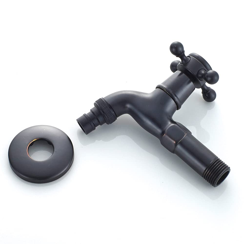 QHQQXN Grifo de Agua de Apertura rápida de Estilo Europeo, Grifo de Lavadora de Bronce Negro frío único montado en la Pared, Grifo de jardín, Cepillo de latón, Aceite, Grifo de Lavadora de Doble Uso