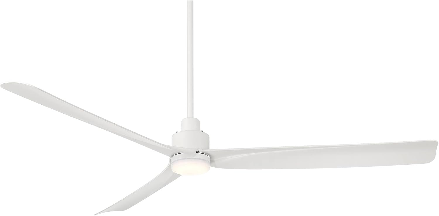 Casa Vieja 60" Sailplane Modern Industrial Indoor Outdoor Ceiling Fan 3 Blade LED Light Remote Control Matte White Finish Blades Bedroom Patio Living Room Kitchen Damp Rated Decorative DC Motor